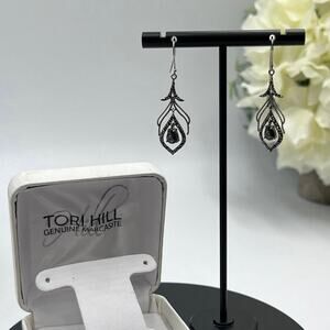 Tori Hill 925 Sterling‎ Silver Abalone & Marcasite Dangle Feather Earrings